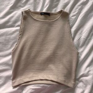 Zara Tan Sleeveless Fitted Crop Tank Top